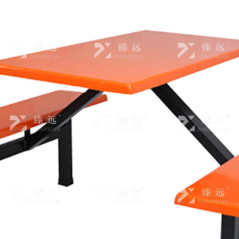 臻远 ZY4040847 玻璃钢餐桌椅组合食堂连体餐桌椅钢架条凳款