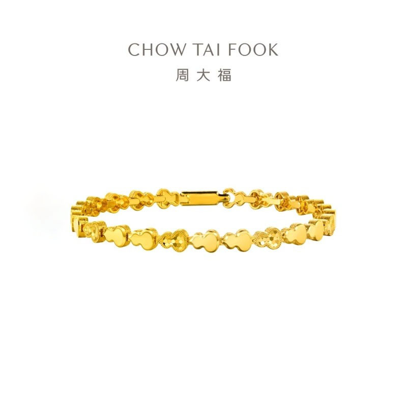 周大福爆闪鱼鳞葫芦黄金手链女足金首饰(工费:1520计价)F233863 16.25cm15.10g