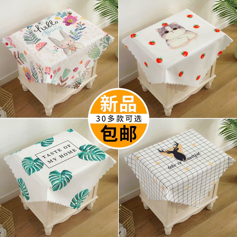 床头柜盖布北欧简约布艺微波炉防尘罩床头防尘桌布盖巾冰箱防尘布|床头柜盖布-花环小兔 55*55cm图片