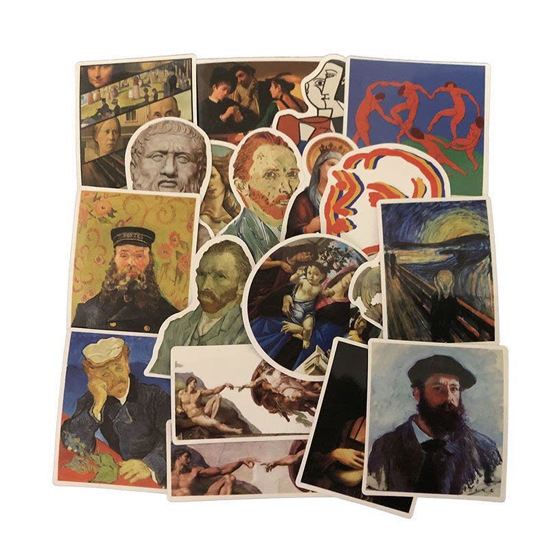 艺术家画作梵高复古涂鸦行李箱笔记本电脑贴纸手机防水贴画图片