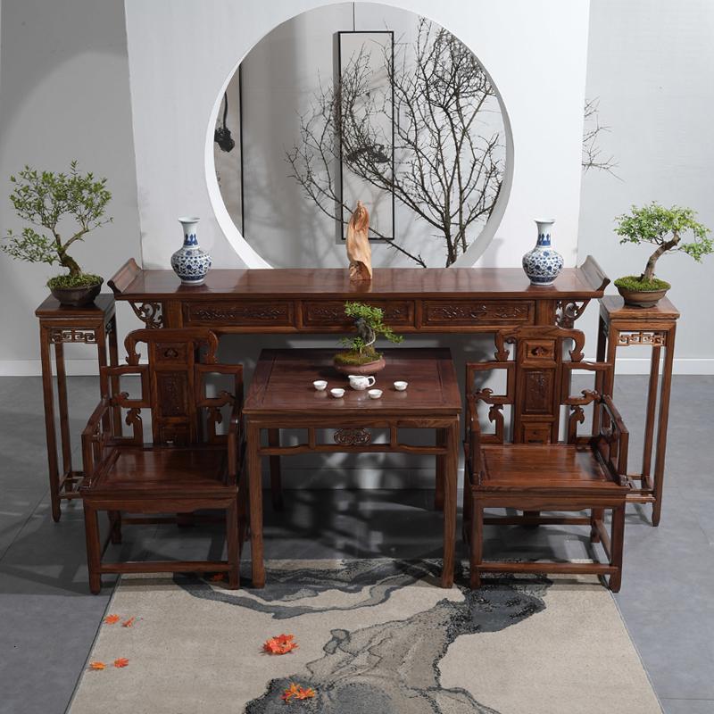 农村堂屋中堂六件套条案中式香案实木仿古八仙供桌佛神台明清家用 中堂六件套不包邮运费到付整装