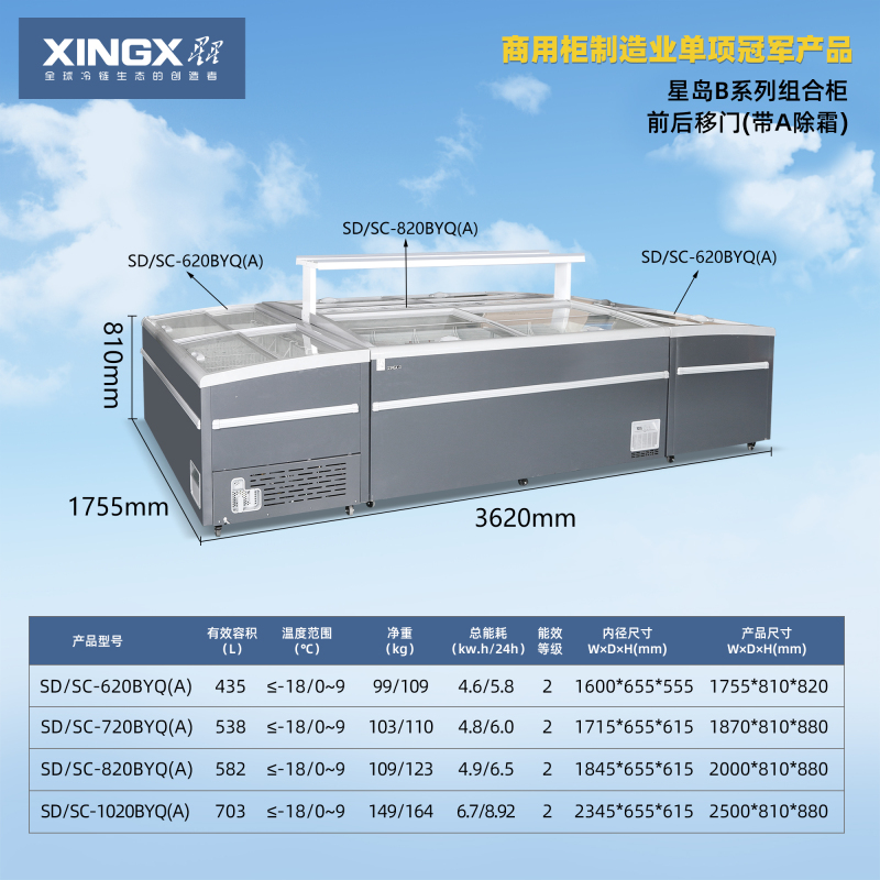 星星SD/SC-820BYQ 582升展示柜冰柜商用大容量冷冻柜超市大冰柜便利店冷柜大型卧式岛柜玻璃门雪糕柜海鲜速冻柜高清大图