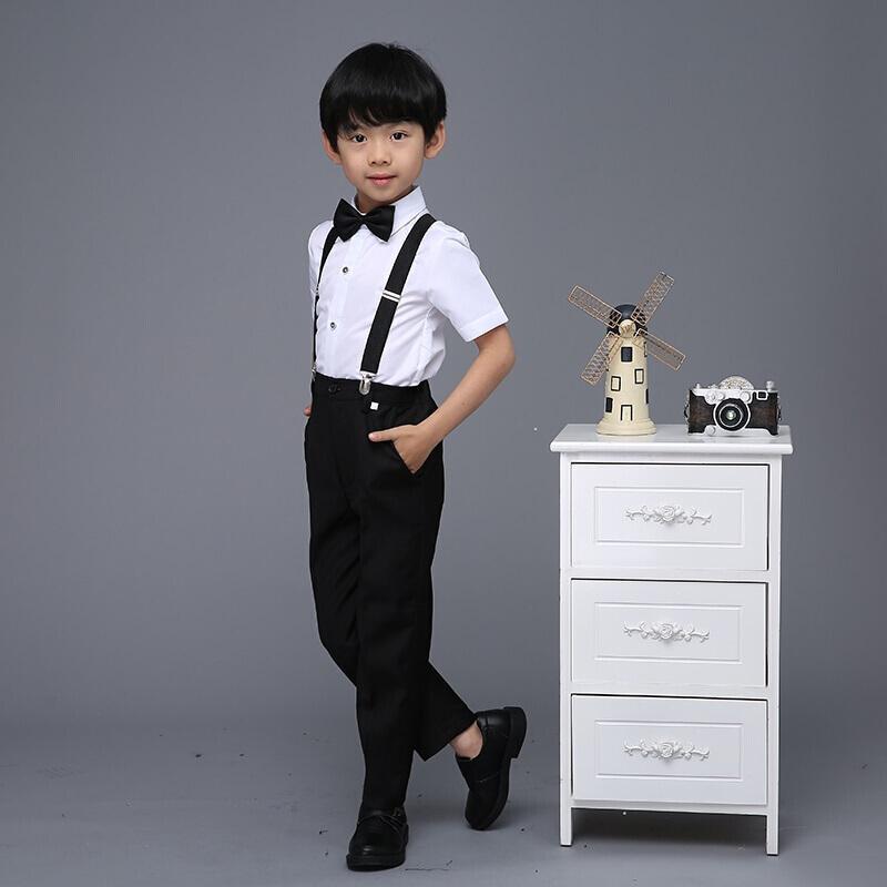 迪鲁奥diluao男童礼服夏钢琴演出服套装短袖衬衫背带裤大儿童主持人