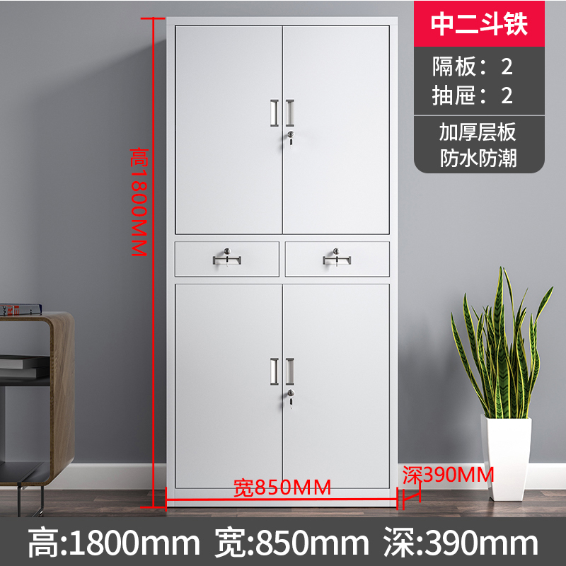 缑氏收纳柜财务档案柜资料柜加厚文件柜办公室带锁铁皮柜中二斗铁柜高清大图