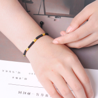 佐喜佑福 足金黄金黑绳手链串珠本命年路路通男女情侣款总金重约0.6克 ZXNLYFC201g