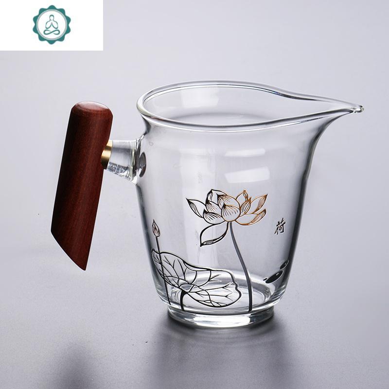 公道杯金银烧工艺茶漏一路有你木柄可拆卸耐热玻璃分茶器均茶器 封后 手握高款360茶具