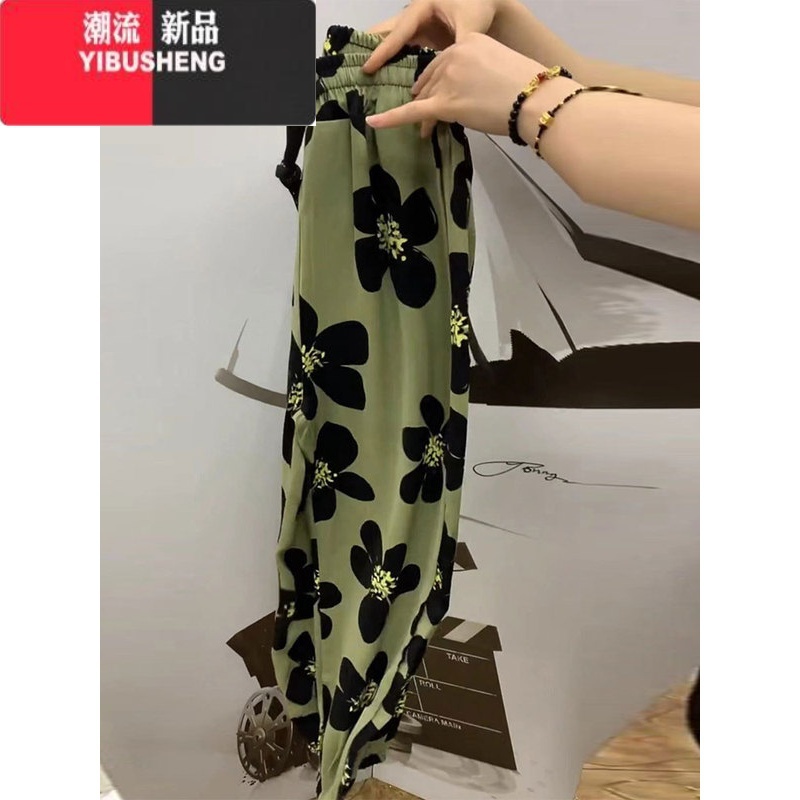 YIBUSHENG冰丝裤女季薄款2024新款洋气花裤子外穿休闲裤速干九分束脚裤潮高清大图