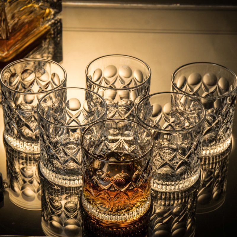 家用玻璃杯子套装6只欧式威士忌酒杯钻石杯啤酒杯洋烈红酒杯酒具