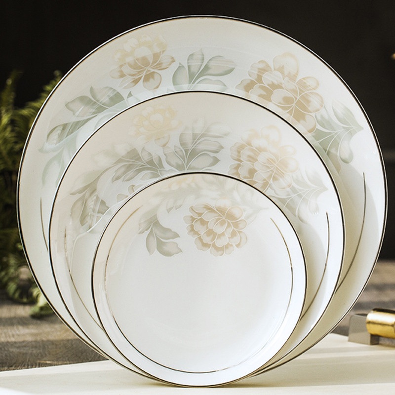欧式骨瓷餐具套装陶瓷碗碟盘家用组合简约手绘描金碗碟