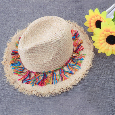 拉菲草帽子女夏季海边沙滩帽韩版礼帽可折叠遮阳帽防晒太阳帽凉帽民族