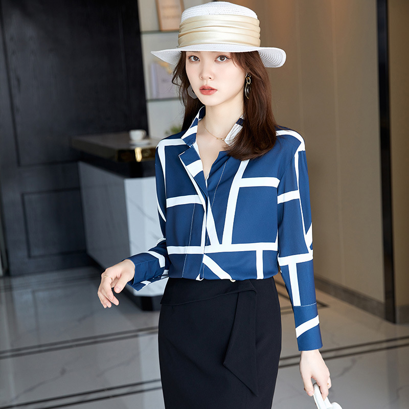上衣职业装女装上班商务正装工作服韩版印花休闲秋天职业打底衬衣女