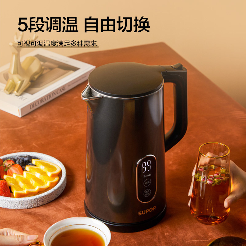 苏泊尔(SUPOR)低音显影电热烧水壶彩钢全自动家用保温开水大容量不锈钢烧水壶SW-17J63A