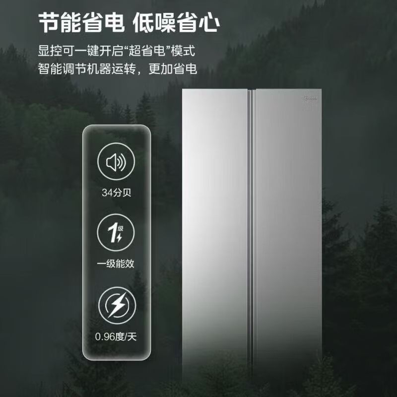 [自营]美的冰箱601对开门双开门变频一级能效家用智能电冰箱节能风冷无霜净味超薄可嵌入大容量BCD-601WKPM(E)高清大图