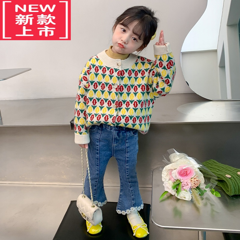 可莉允女童毛衣2022新款针织开衫洋气儿童秋装上衣宝宝时髦春秋针织外套