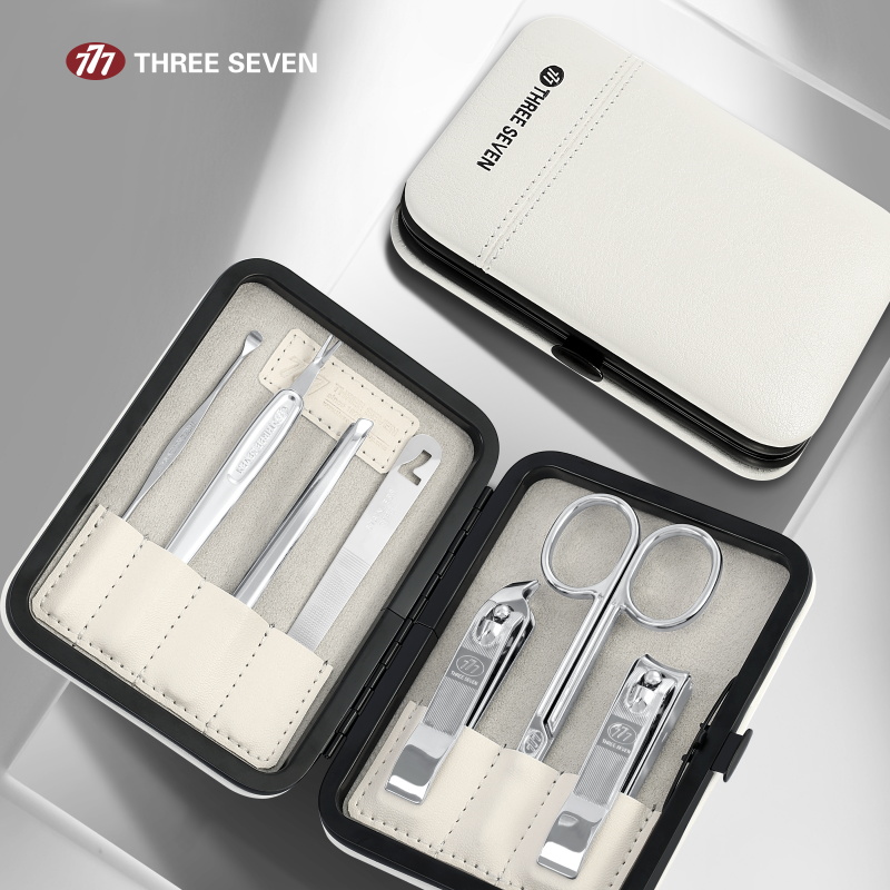 THREE SEVEN/777精品套装系列GNT-W012优质碳钢+PU皮套7件套110*80*18mm/140g白色高清大图