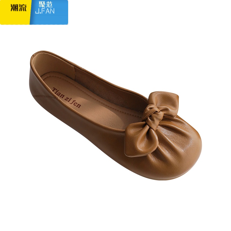 聚范温柔单鞋女平底软底蝴蝶结单鞋女浅口一脚蹬豆豆鞋通勤不累脚女鞋高清大图