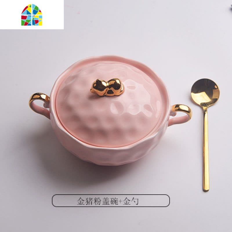 芋圆燕窝碗甜品碗精致套装欧式小西米露碗家用红网酸奶碗带盖 FENGHOU 金猪粉盖碗+金勺图片