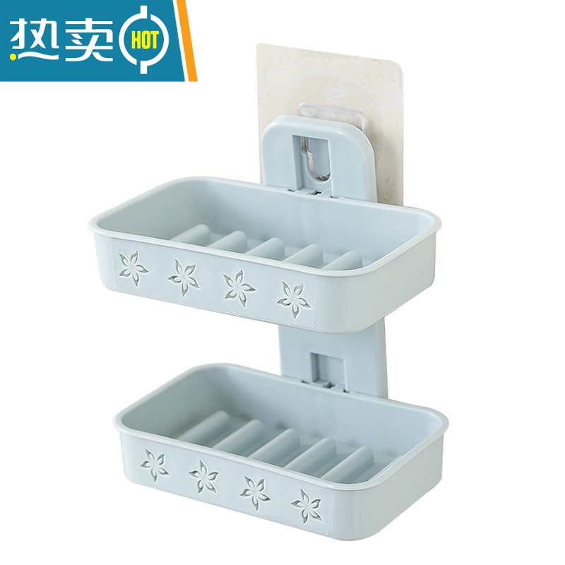 敬平创意双层肥皂盒壁挂沥水香皂盒静电贴式卫生间洗衣皂架免打孔 1个竖款粉色+1个竖款蓝色高清大图