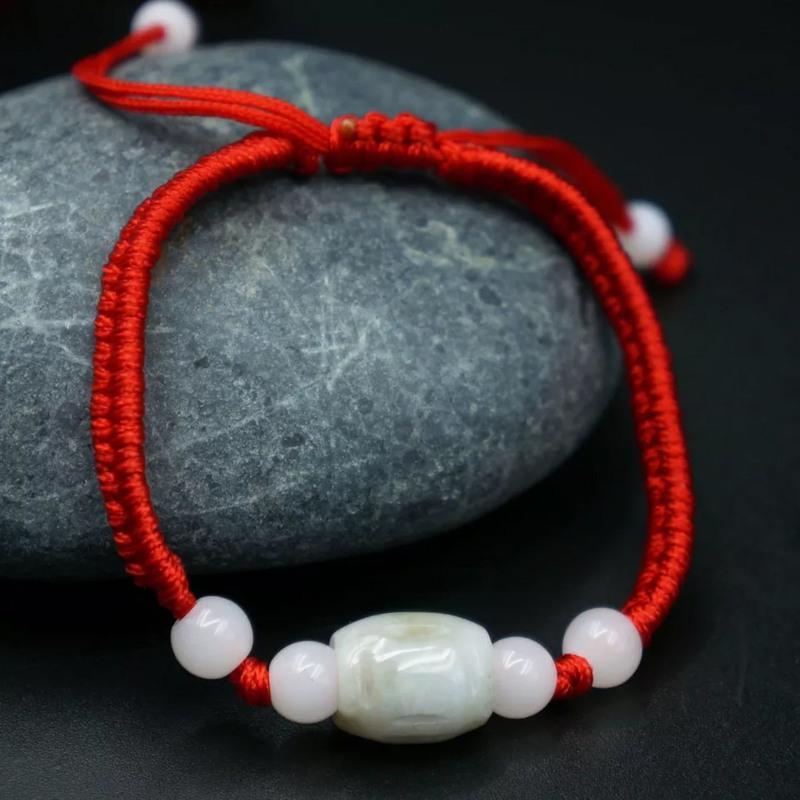 天然翡翠玉石红绳手链本命年工编织转运手男女情侣手饰手串礼物3