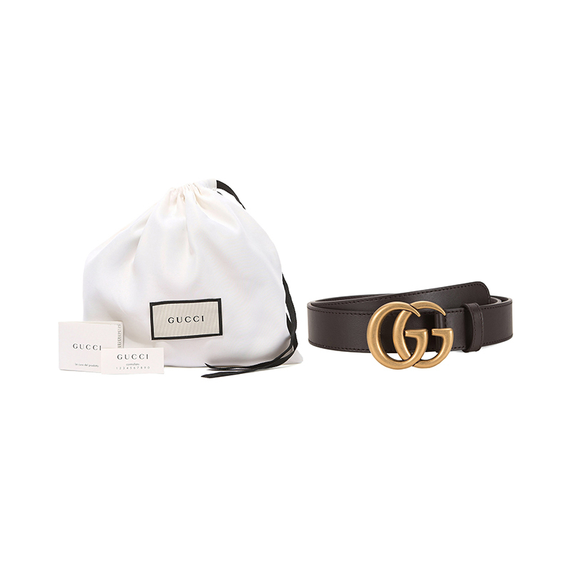 GUCCI/古驰男女同款牛皮双G带扣皮革腰带414516 AP00T 2145棕色105