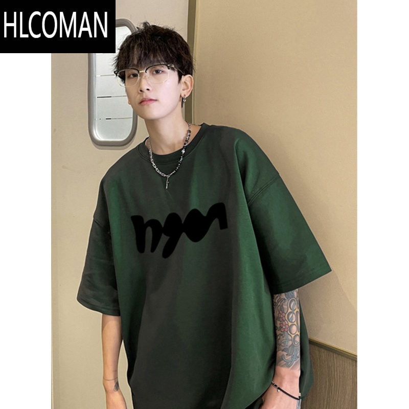 HLCOMAN美式精梳t恤设计潮牌ootd短袖夏季男款情侣装七分袖
