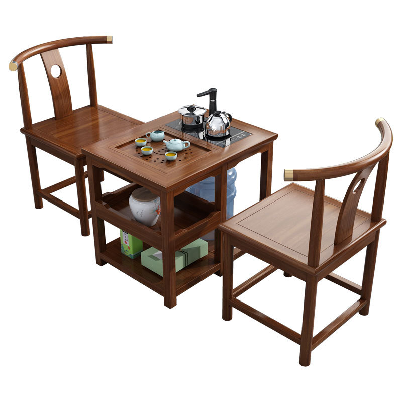 绵冠全实木阳台茶桌椅组合榆木茶台高清大图