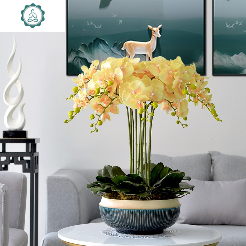 蝴蝶兰仿真花套装手感假花大盆栽摆件北欧客厅边角几装饰摆设 封后 米