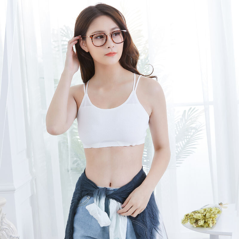 胖妹妹冰丝抹胸内衣打底拢文胸式背带背心白+肤8813均90-13斤