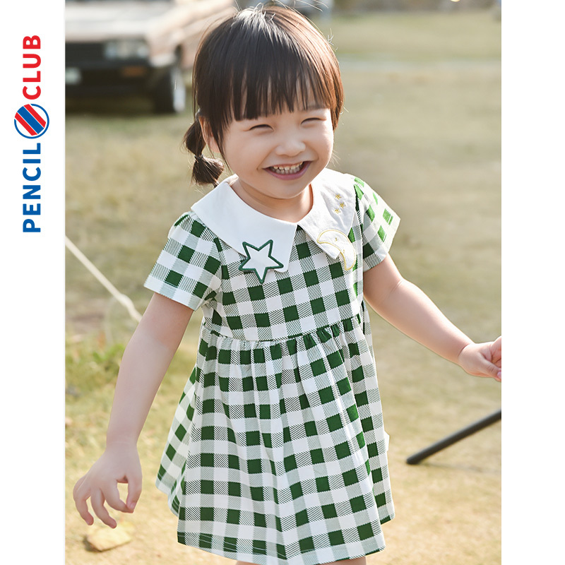 [一口价29元]铅笔俱乐部童装女小童格子甜美连衣裙2025年夏装新款儿童短袖裙子