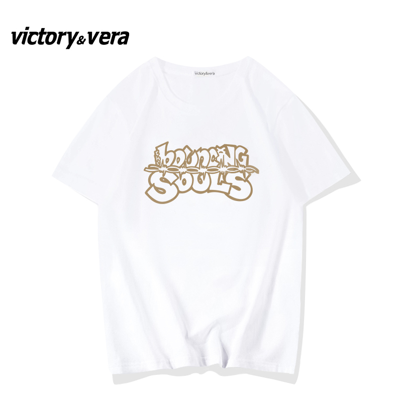 Victory&vere美式复古字母印花chic港风简约黑色显瘦纯棉短袖T恤