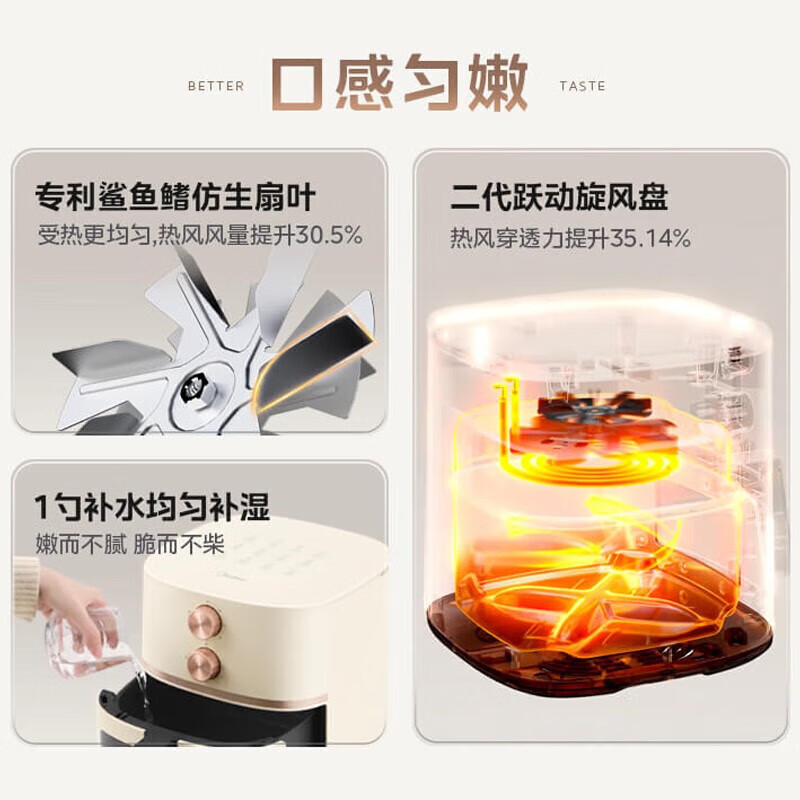 美的(Midea)空气炸锅不用翻面可视大容量家用全自动烤箱多功能不粘易洗触控微蒸汽嫩烤 MF-KZE5089高清大图
