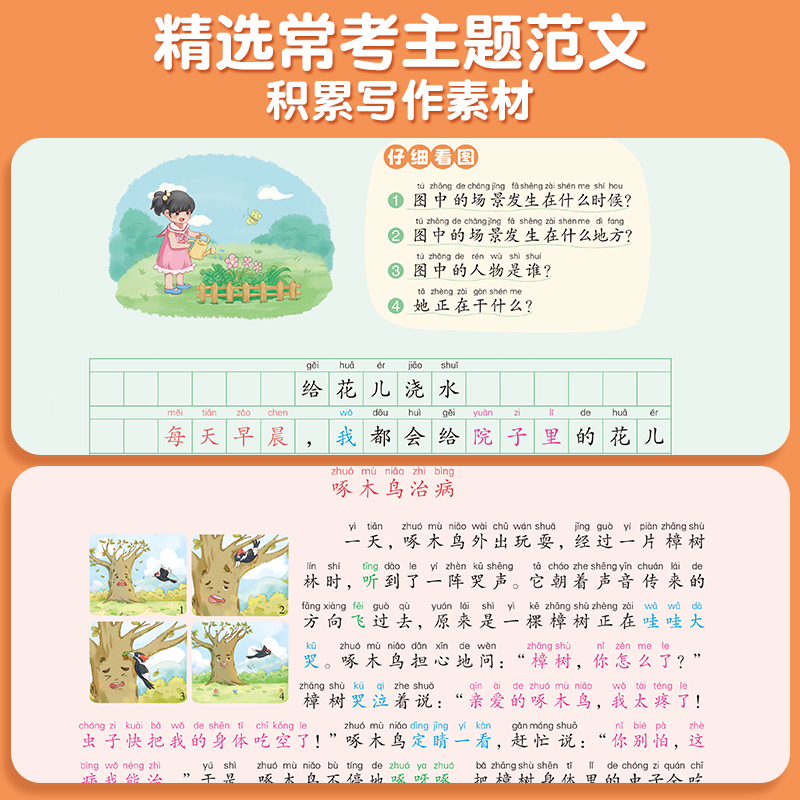 [方法技巧+范文]看图写话+范文鉴赏 小学一年级 [正版]看图写话一年级二年级每日一练范文鉴赏押题大全和例文练字帖人教小高清大图