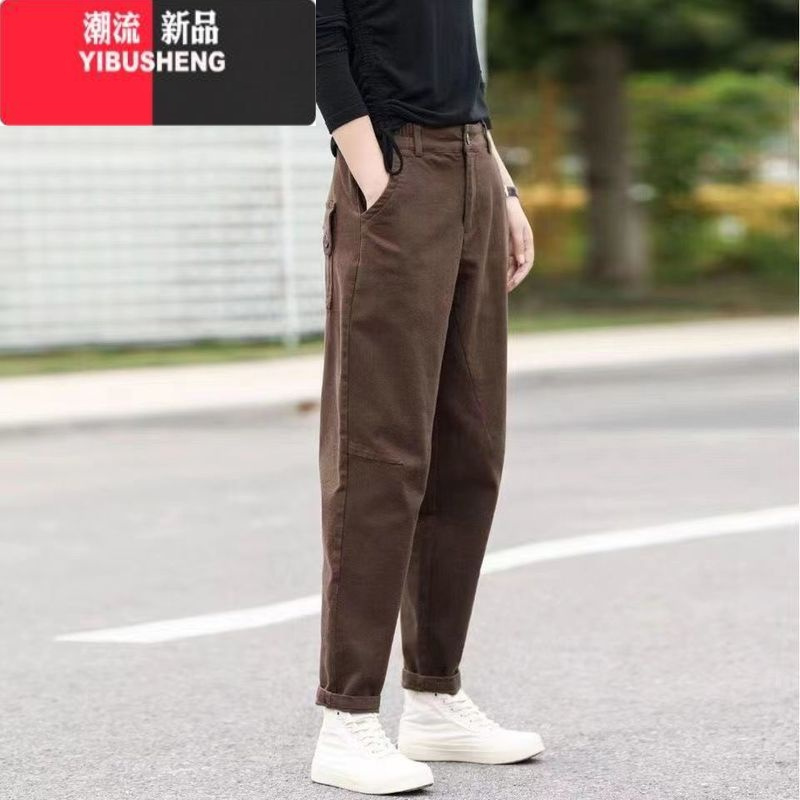 yibusheng运动哈伦裤子松紧腰工装小脚裤显瘦时尚文艺哈伦休闲裤女
