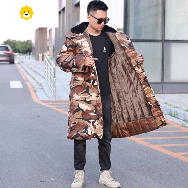 basket长款加绒加厚迷彩棉大衣男季劳p棉服p暖防寒服外套过膝大棉袄