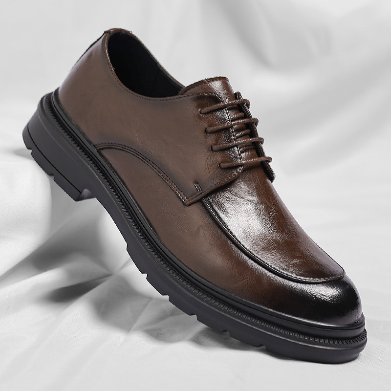 迪罗尼卡38码男士皮鞋商务西装软皮英伦内增高男鞋休闲布洛克结婚新郎鞋高清大图