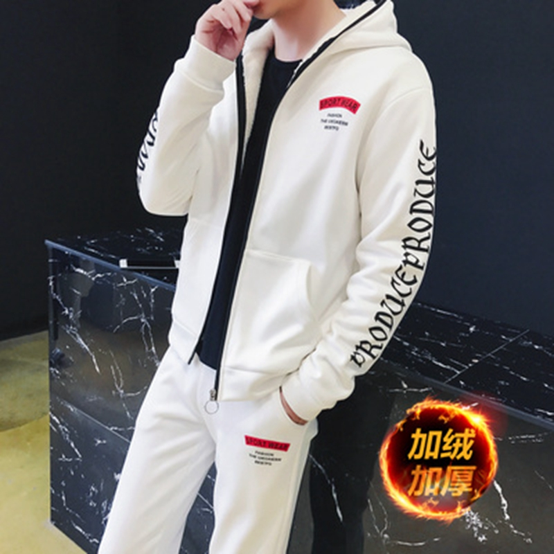 男士卫衣套装冬季加厚加绒青少年学生潮流韩版休闲一套冬天衣服