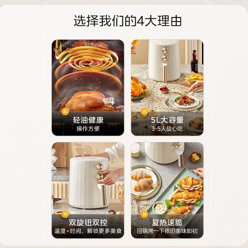 美的(Midea)家用空气炸锅透明可视不用翻面大容量煎炸锅多功能全自动空气炸锅免翻面不粘锅烤箱电炸锅早餐机 5L高清大图