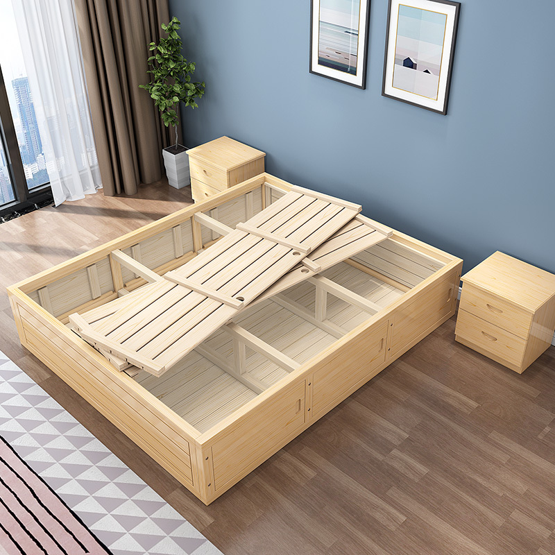 寻木匠高箱床收纳实木床软靠背现代简约双人18米榻榻米气压储物床定制