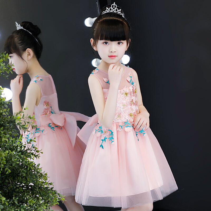 童装夏装女童连衣裙2018夏季新款公主裙儿童礼服夏蓬蓬纱裙子洋气粉色短款送皇冠