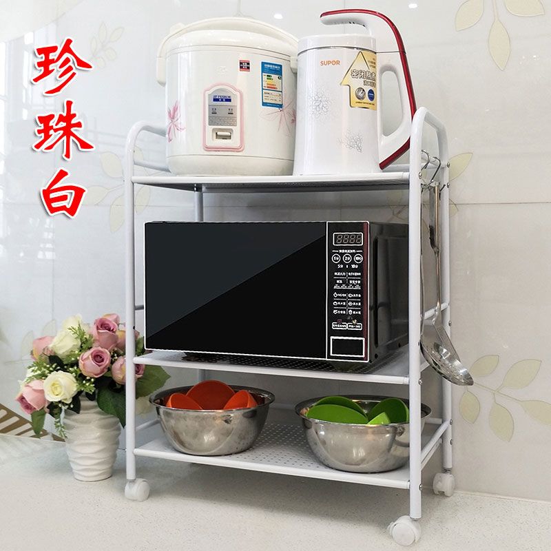厨房置物架落地火锅架浴室收纳整理加厚烤箱架微波炉架蔬菜架层架 亚光黑(加高)80长4层