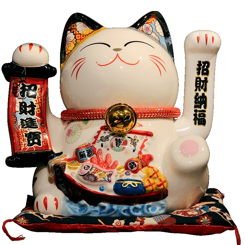 特大号电动自动摇手猫日式招手收银台摆件开业陶瓷礼品 三维工匠 千客万来-镇店之宝(存钱罐)猫高清大图