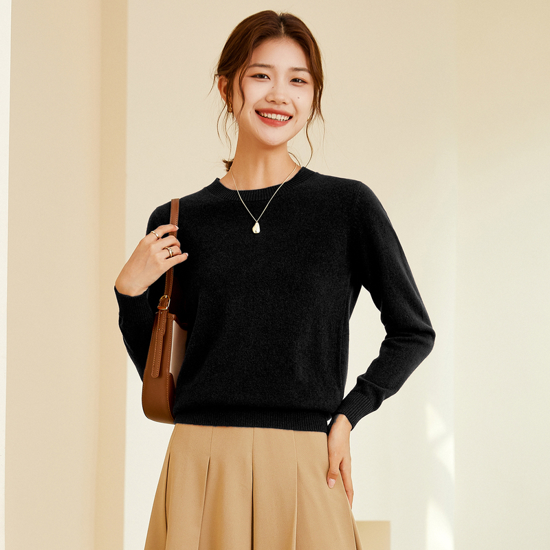 恒源祥春秋圆领羊毛衫女2024新款基础打底毛衣纯色时尚套头针织衫