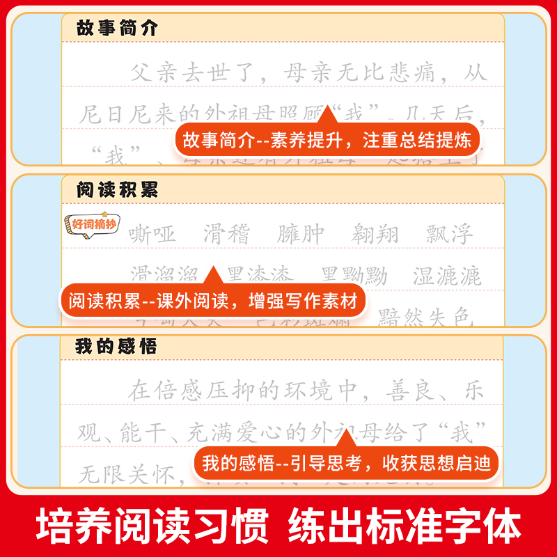 [6年级]读书笔记练字帖 [正版]荣恒读书笔记练字帖同步快乐读书吧配套书目读后感好词好句积累摘抄写作文素材小学生语文一二高清大图