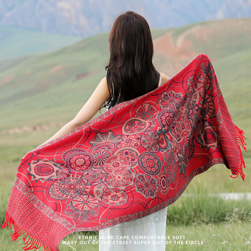 披肩女2025新款秋冬民族风保暖毯子斗篷披风冬季旅游外搭针织围保高清大图