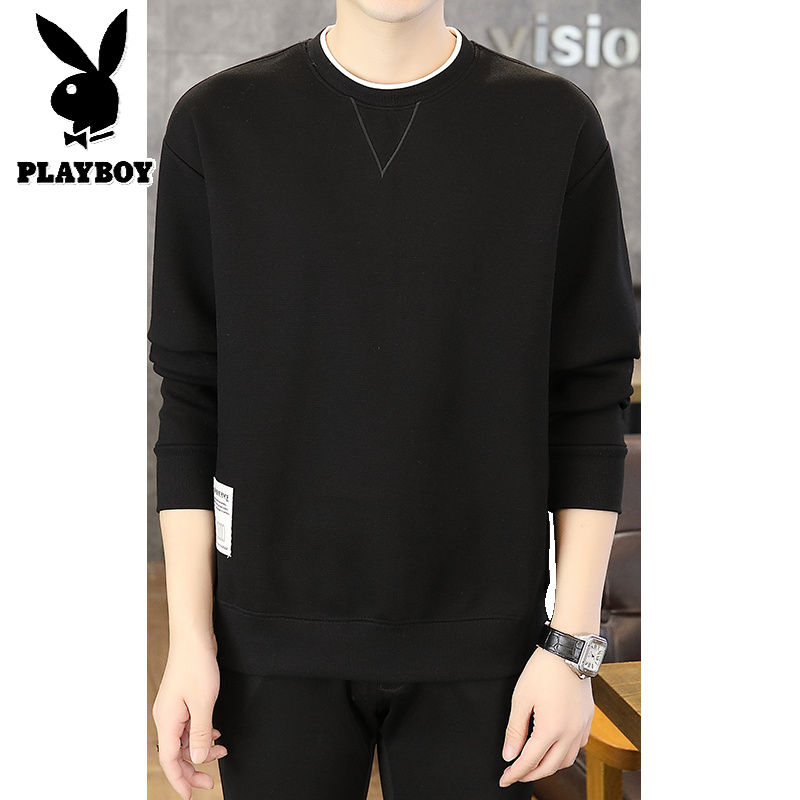 花花公子新款【】春秋休闲圆领卫衣男长袖T恤新面料打底衫高清大图