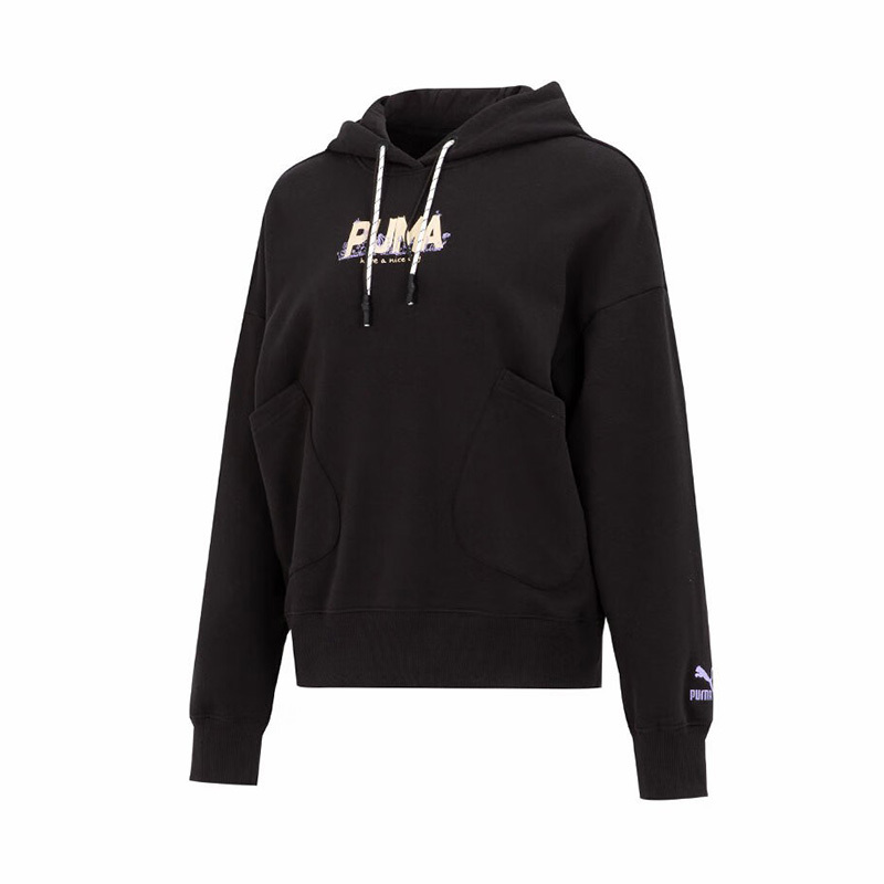 PUMA 字母图案印花休闲连帽卫衣 女款 黑色 539960-01