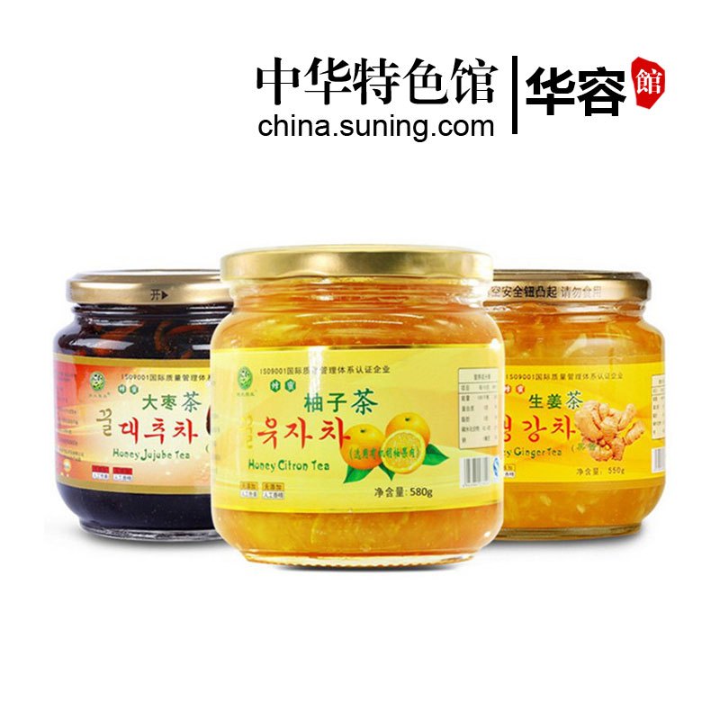 【中华特色】华容馆 楚天碧玉 蜂蜜柚子茶580g+大枣茶550g+生姜茶550g水果茶套餐