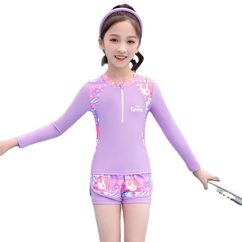 儿童泳衣女童2024新款长袖分体款泳衣小中大童宝宝游泳衣女童