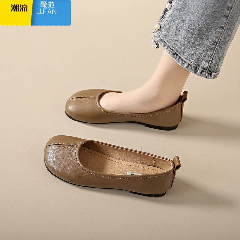 聚范豆豆鞋女2024新款浅口单鞋休闲小皮鞋一脚蹬平底孕妇妈妈乐福高清大图