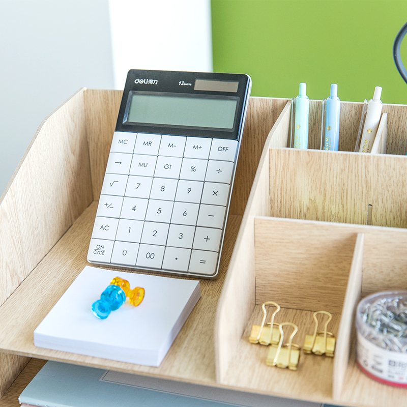 得力(deli)木制DIY创意多层组合收纳盒 多功能桌面收纳座/文件框/文件架 原木色*3